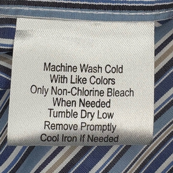 Egara Men’s Slim Fit Blue Tan White Striped Dress Shirt Floral Cuff/Neckline XL - Picture 9 of 10